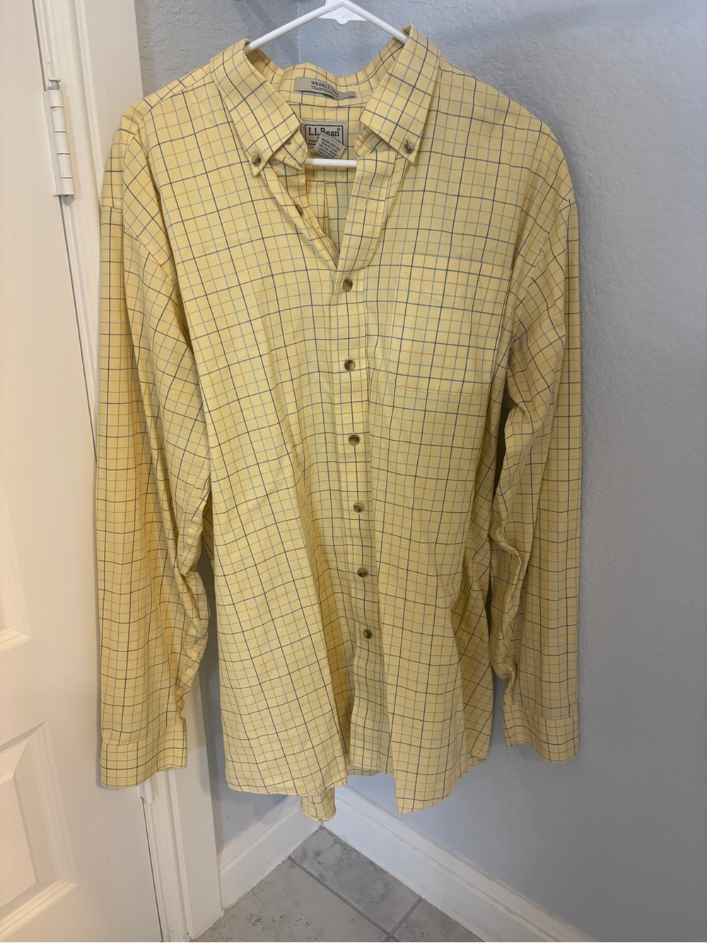 L.L. Bean Men's Yellow Plaid Button-Down Shirt with Blue Windowpane